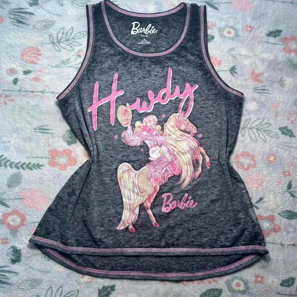Y2K Western Barbie Tank Top M - Retro Kidcore Nostalgic Cowgirl Howdy Pink Horse